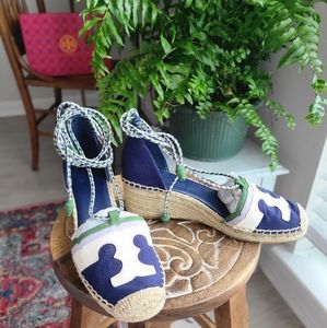 Tory Burch Laguna style Navy Espadrille Wedge Heel